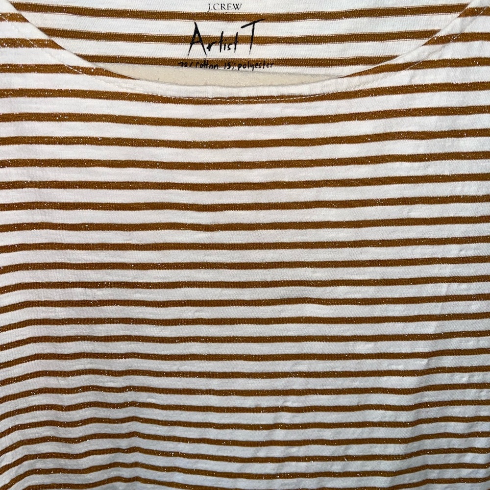 J. Crew Gold Metallic White Striped Long Sleeve Tee Boat Neck Lightweight - Picture 5 of 5